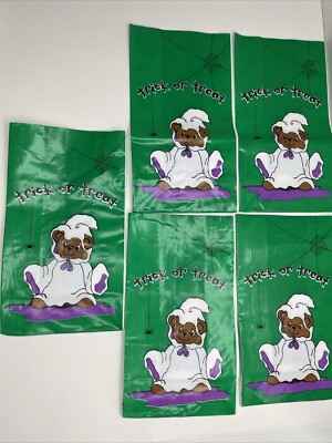 5 Vintage Halloween Trick Or Treat Bags Teddy Bear Ghost Cute Rare Crystal A8