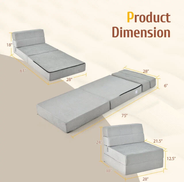 Sillón Sofá Cama Convertible De Descanso Poliéster Esponja Cama Triple Plegable Foto 4 de 4