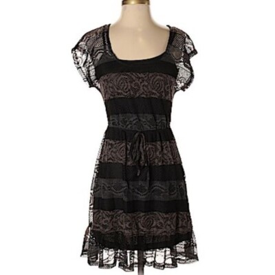 CHARMING CHARLIE Black Grey Brown Lace Dress Size Small | eBay