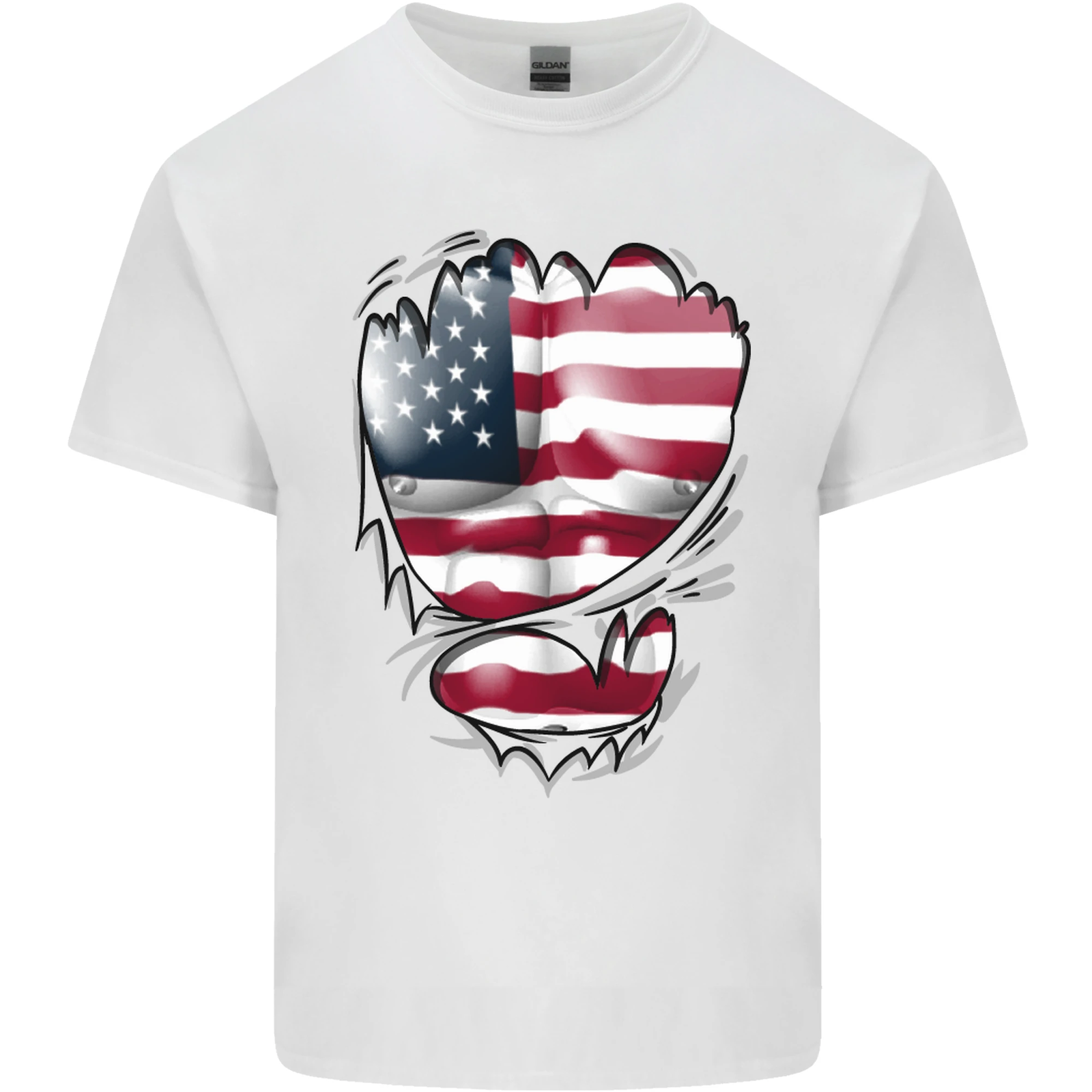 Gym Stars & Stripes American Flag Ripped Mens Cotton T-Shirt Tee Top