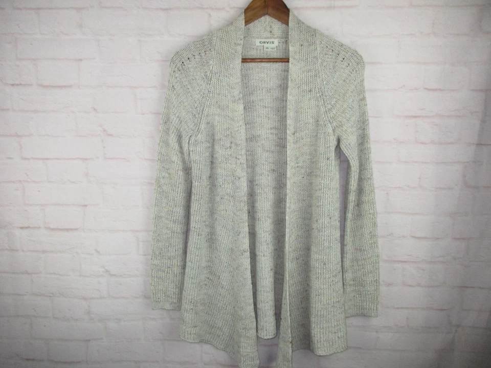Suéter cárdigan abierto tejido lino marfil talla XS Orvis para mujer Foto 3 de 4