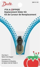 Dritz 309-C-33 Fix Replacement Slider Kit for Size 5 Coil Zipper, Gunmetal