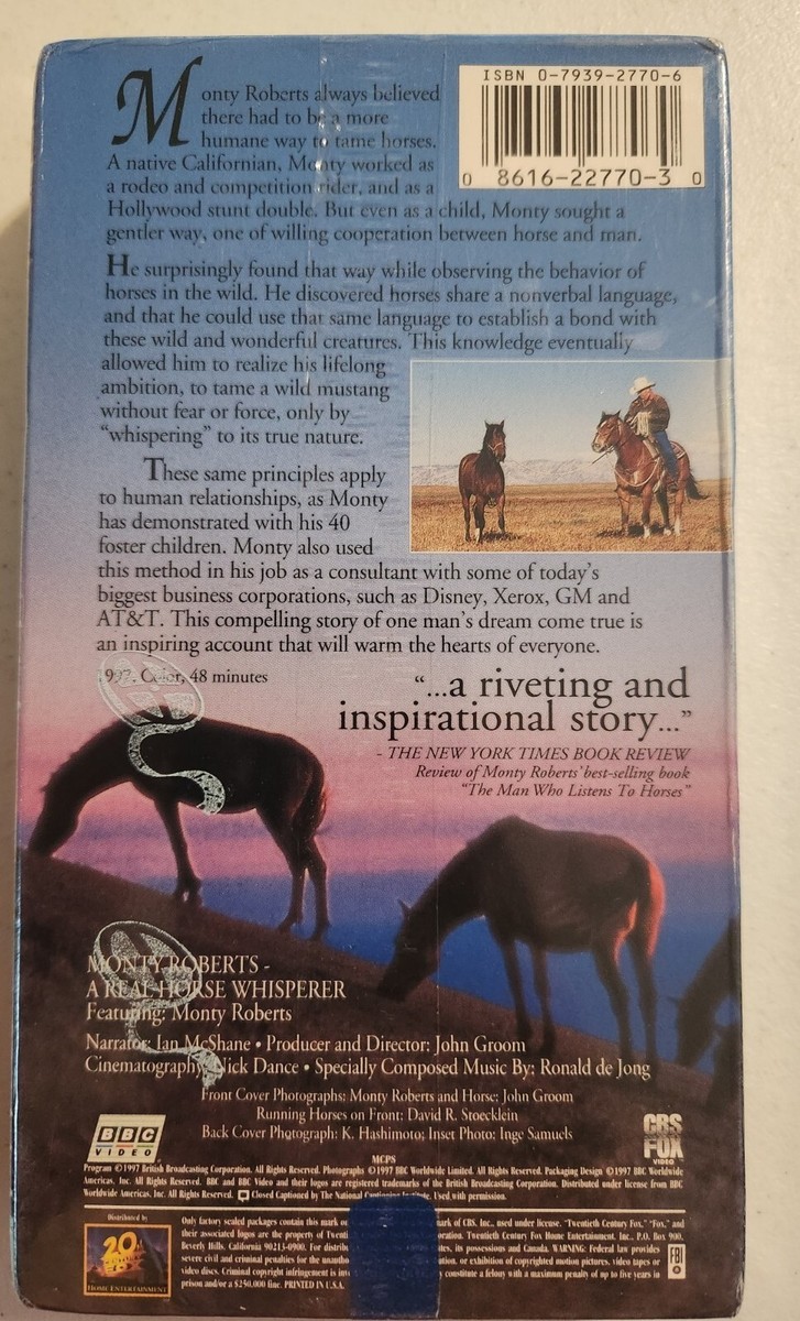 (未使用･未開封品)Monty Roberts: Real Horse Whisperer [VHS] Monty Roberts A Real Horse Whisperer (VHS, 1997) | eBay