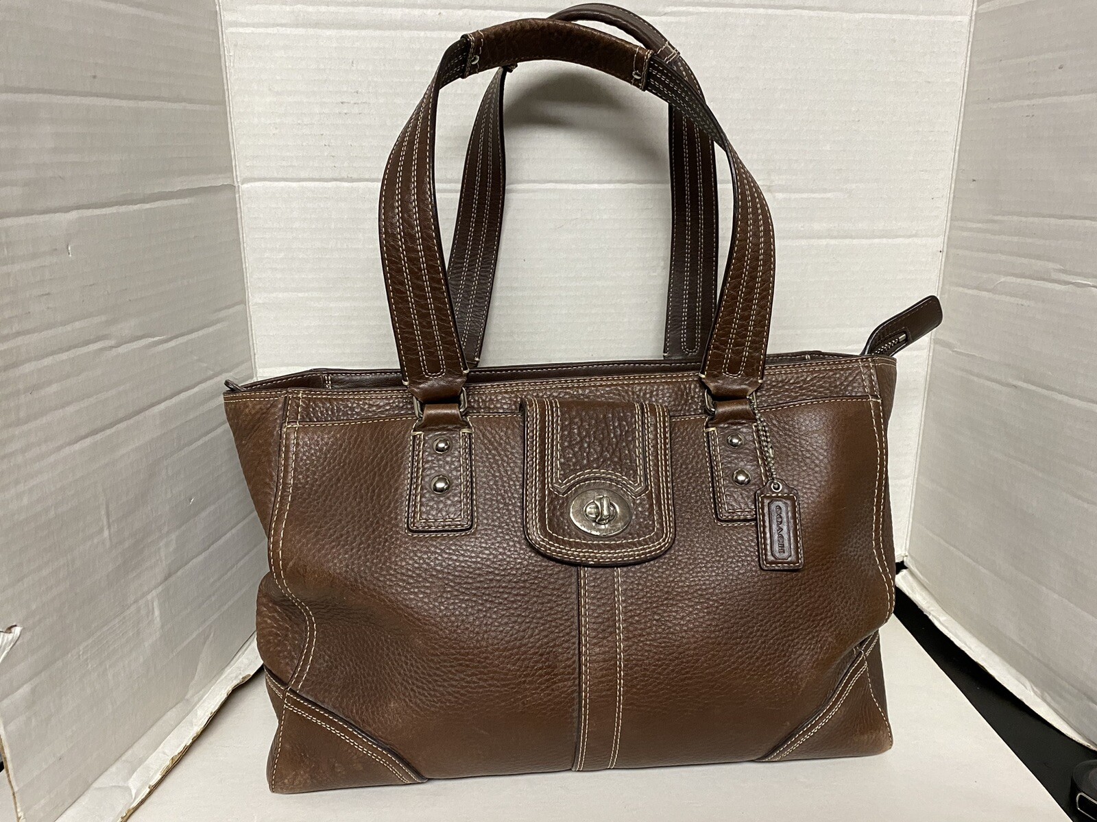 Coach Hamilton Brown Pebble Leather Shoulder Bag Gem