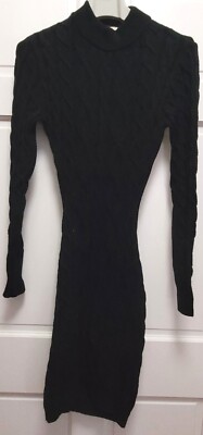 Akep Made in Italy Cable Knit Cut-out Back Bodycon Sweater Dress - Black - M