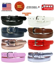 KIDS CHILDREN STITCHED LEATHER BELT Silver Belt Buckle Boys Girls S M L XL