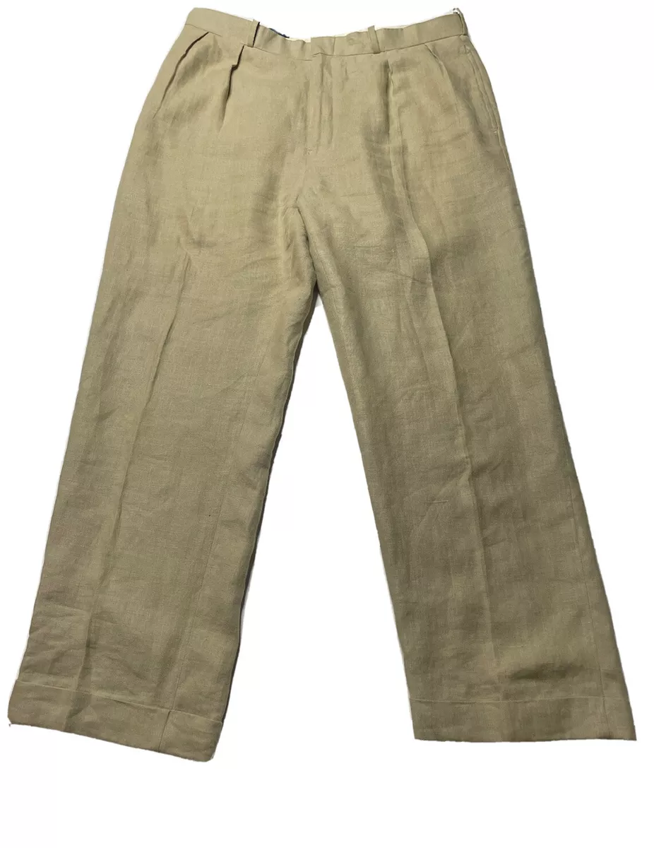 Vintage Polo by Ralph Lauren 100 Linen Casual Dress Pants Mens 36 x 30 Beige