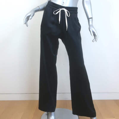 Amiri Leather-Stripe Track Pants Black Silk Satin Size 44