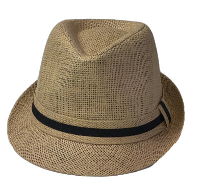 Westend Men Women Straw Light Brown Fedora Hat Sz S/M Black  display picture 1
