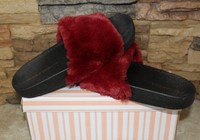 Furry Open Toe Faux Fur Slippers Slides Sandals Burgundy/black 8 Furry Open Toe Faux Fur Slippers Slides Sandals Burgundy/black 8