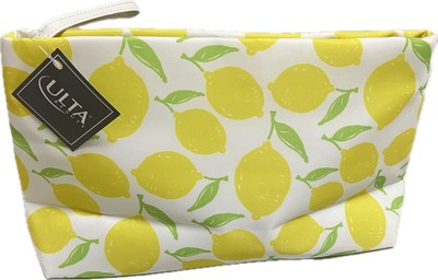 Ulta Beauty White Yellow Lemon Print Travel Cosmetic Bag Large Makeup Bag NWT