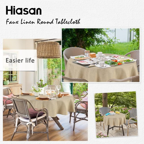 Round Linen Tablecloth 45 Inch - Wrinkle and Stain Resistant Washable Polyest... - Picture 6 of 6