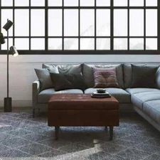 Simpli Home Shay Faux Leather Ottoman with Storage Compartment, Brown