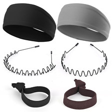 Men'S Metal Headband, Men'S Neutral Black Wavy Spring Outdoor Sports 6-Piece Set