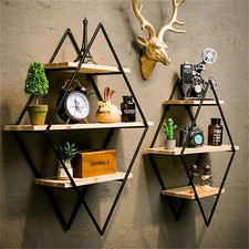 Geometric Diamond Wall Shelves 3 Tier Hanging Floating Display Shelf Decor 20"