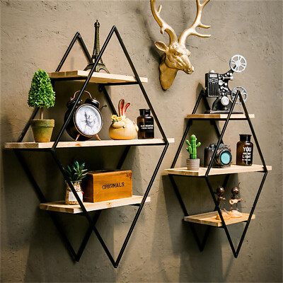 Geometric Diamond Wall Shelves 3 Tier Hanging Floating Display Shelf Decor 20''