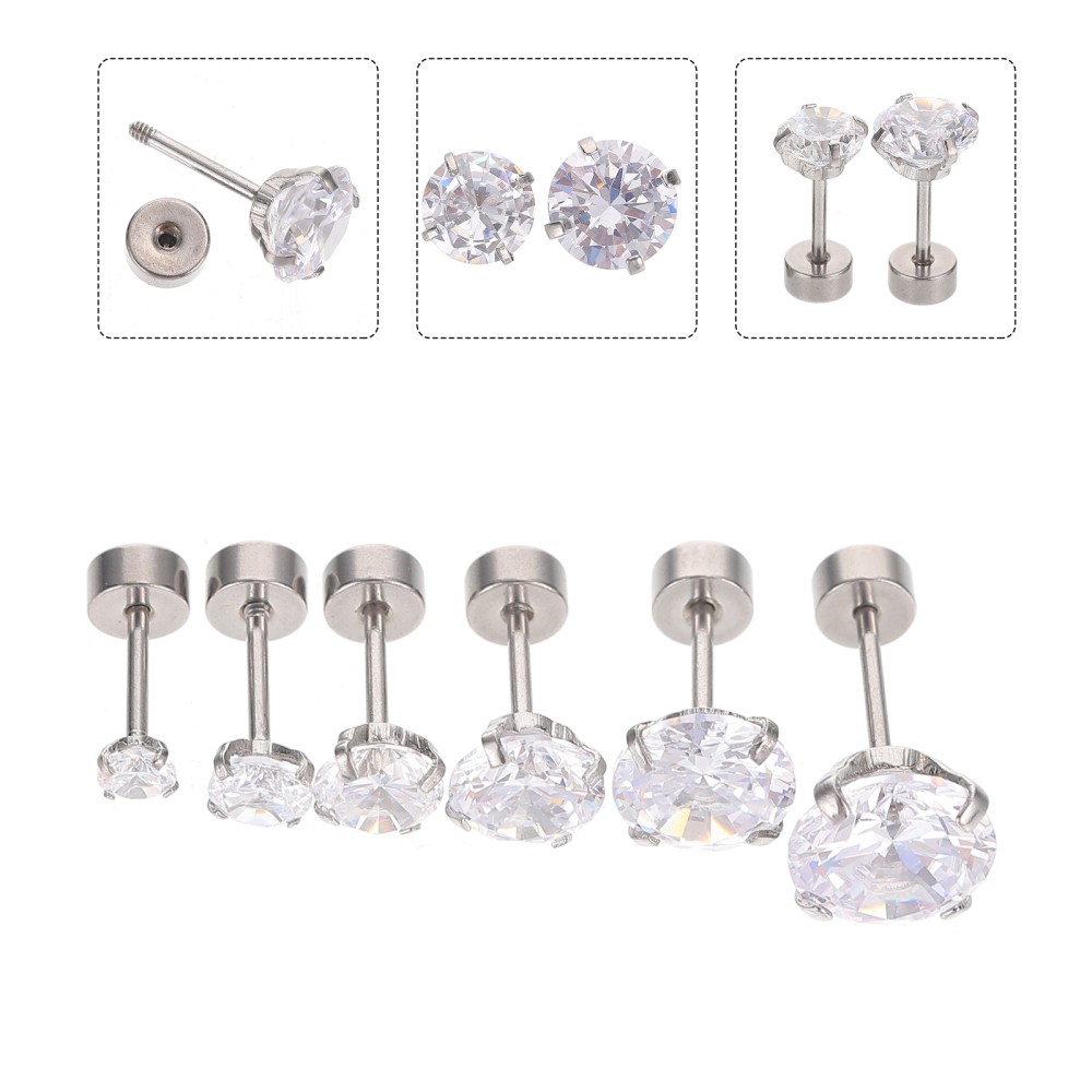 6-Piece Zircon Ear Studs for Men's Piercing & Jewelry Making