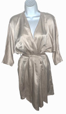 Back Label Dreamy Italian Como Silk Robe Cover Up Beige Sz S