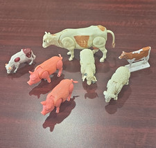 Vintage Hong Kong Articulated Farm Animal Lot Pig Sheep Cow Figures 7 Pieces