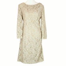 Tahari ASL Lace Midi Dress Sz 10 Knit Ruched Side Stretch Side Zip Lined Elegant