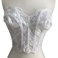 Vintage Victoria's Secret Lace Corset Bustier Top 34C White Semi Sheer Boned