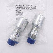 2 Pack Parker KP81357 Hydraulic Hose Male NPTF Pipe Swivel Fitting 3/4" Hose Dia