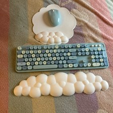 Blue White Cloud Keyboard, Mouse, Mouse Pad  Wrist Rest QWERTY Bundle