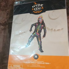 Kids Color Melt Skeleton Halloween Costume 6-7 Small Glows Under Blacklight