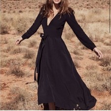 Christy Dawn XS Elsa Silk wrap Dress rare black silk long sleeve fall boho 