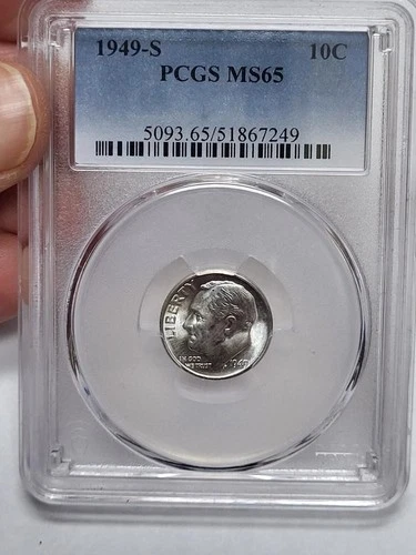 1949 S Roosevelt Dime PCGS MS65 WHITE FLASHY Coin