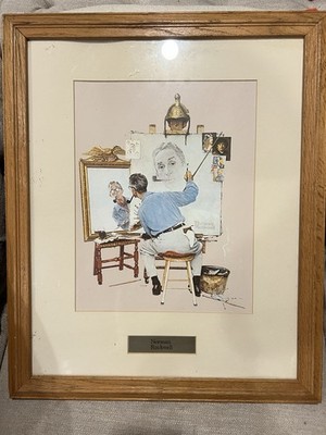 Framed Norman Rockwell  Triple Self-Portrait  Print   Vintage Americana Art
