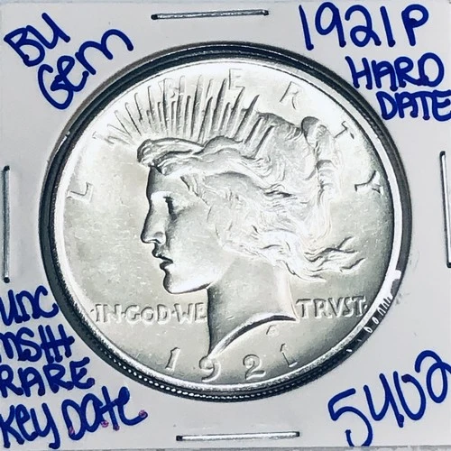 1921 P BU UNCIRCULATED SILVER PEACE DOLLAR AUTHENTIC U.S.MINT COIN KEY 5402