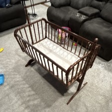 Jenny Lind Wooden Rocking Stand Baby Cradle, Brown, Rectangle
