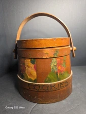 Antique Wooden Firkin Bucket w/Lid Cookie Bucket Pantry Storage