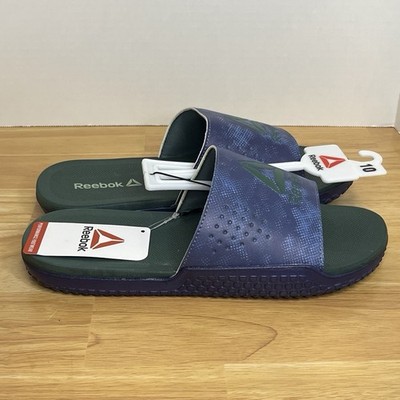 Men's Reebok Navy Blue And Green Slide Sandals Size 10