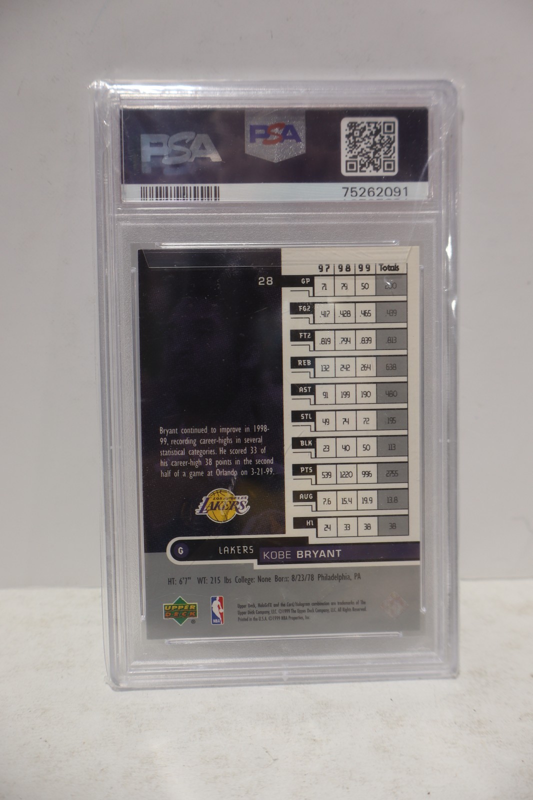 1999 Upper Deck HoloGrFX Kobe Bryant PSA 9 #28 view 3