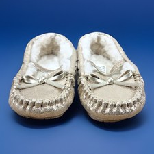 Kids Gold Fleece Lined Moccasins Warm Indoor Outdoor Slippers