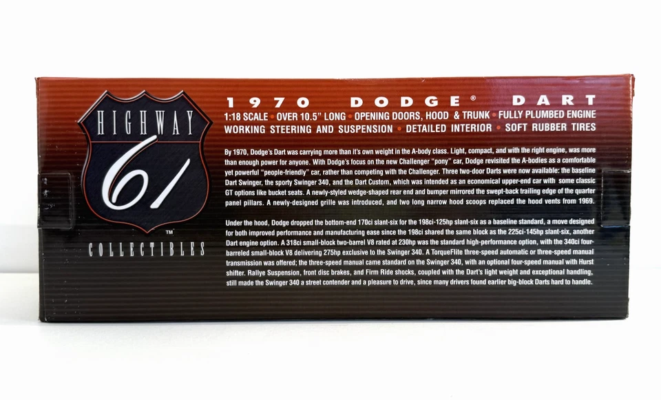 RARE! HIGHWAY 61 1:18 1970 DODGE DART SWINGER BLUE #50512 DCP DIECAST — NIB! - Image 4 of 4