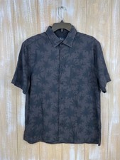 Nat Nast Luxury Originals Mens Shirts Sz M Silk  Cotton Black Palm Tree Print