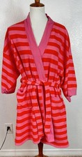 Josie Natori Kimono Short Bathrobe Robe Orange Pink Stripe Size Large