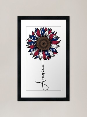 Amerika Flagge Sonnenblume Stiel gerahmt gerahmt Wandbild Poster Leinwanddruck Bild