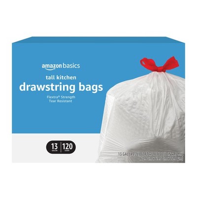 Flextra Tall Kitchen Drawstring Trash Bags, 13 Gallon, 120 Count