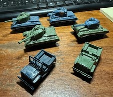 Lot of 6 Fishel / Tim Mee Plastic Army Tank Jeep - One Turret broken Hong Kong