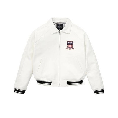 Men Avirex White Real Bomber American Flight Style Jacket Faux Leather