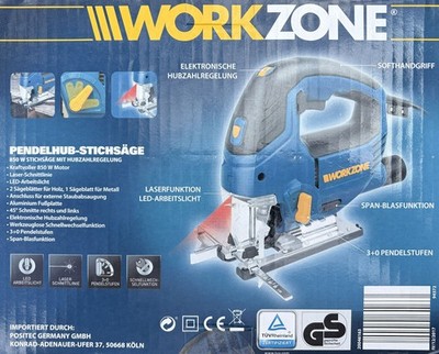 WORKZONE Pendelhub-Stichsäge 850W Laser LED Stichsäge mit Zubehör OVP