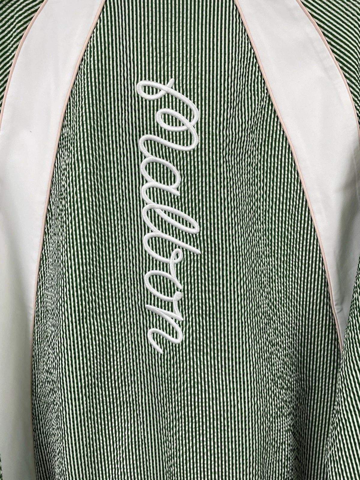 Malbon Valero Pullover Seersucker Quarter Zip Garden Green Large NWT image 11