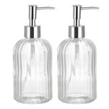 2Pcs 13.5Oz Glass Dish Hand Soap Dispenser with Pump for Bathroom Clear