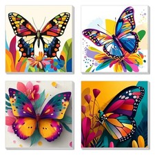 4 Pack Paint by Numbers Kit for Kids, Girls Color by Number Butterfly Painting