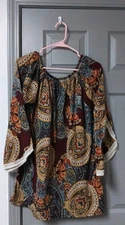 Win Win Womens Tunic Lace Trim Sleeve Blouse Size L-XL Brown