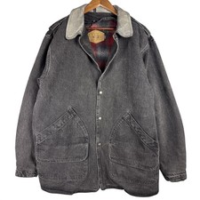 Vintage Woolrich Jacket Men Large Denim Black Coat Chore Barn Wool Blanketed 90s